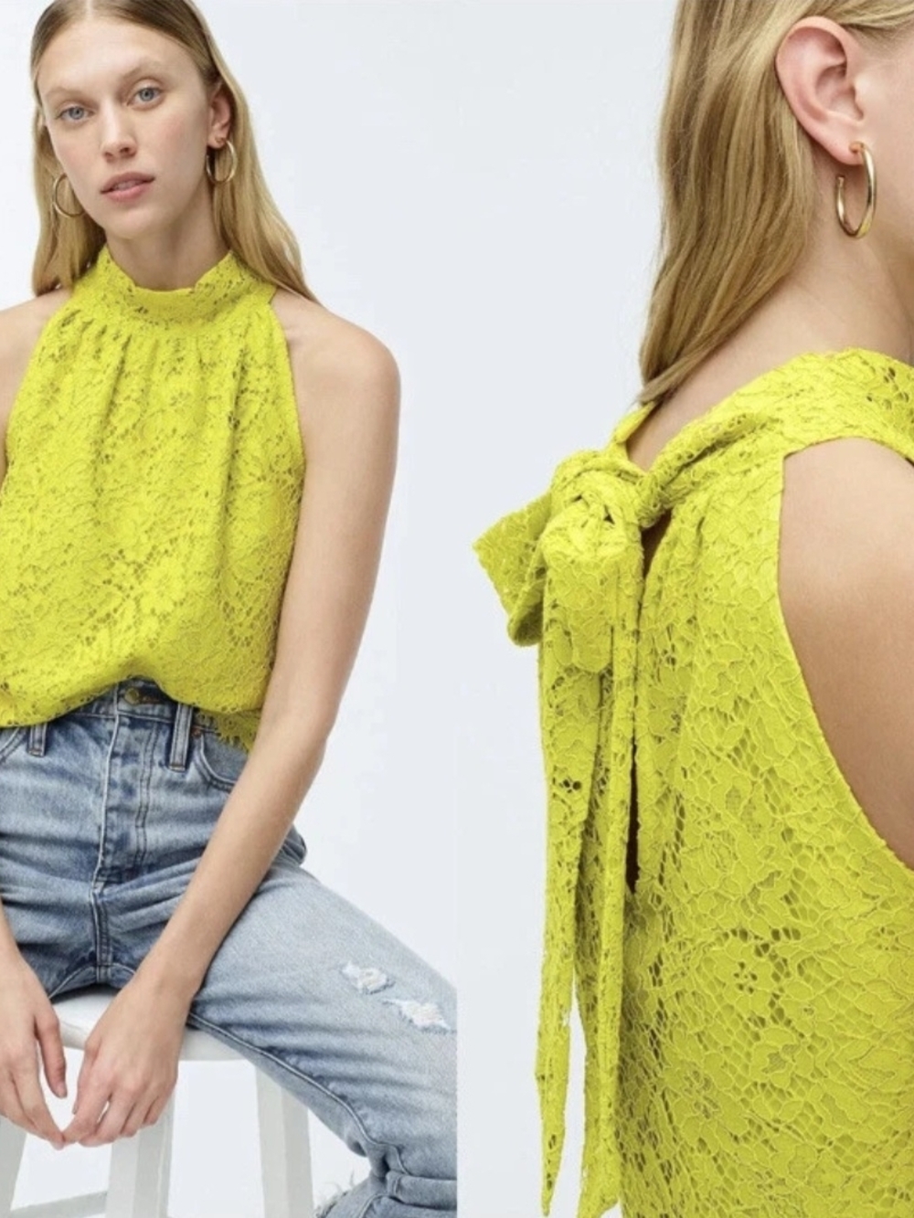 J. Crew Lime Lace Halter Tie-Back Camisole